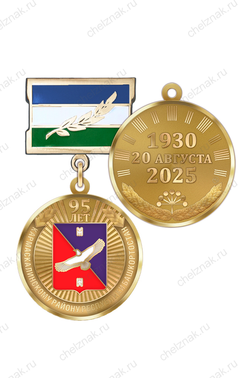 Медаль «95 лет Кармаскалинскому району Республики Башкортостан» с бланком удостоверения