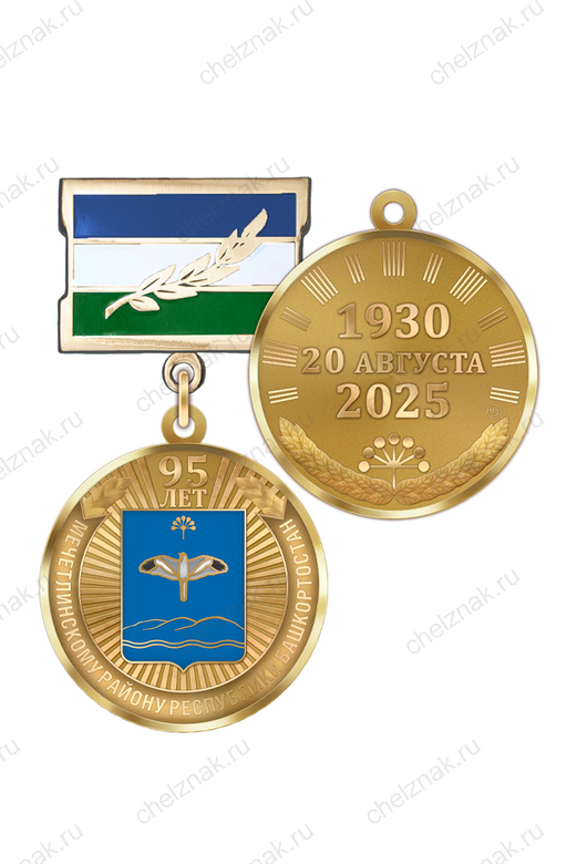 Медаль «95 лет Мечетлинскому району Республики Башкортостан» с бланком удостоверения