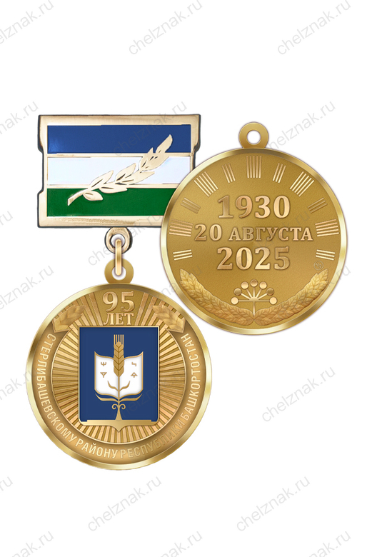 Медаль «95 лет Стерлибашевскому району Республики Башкортостан» с бланком удостоверения