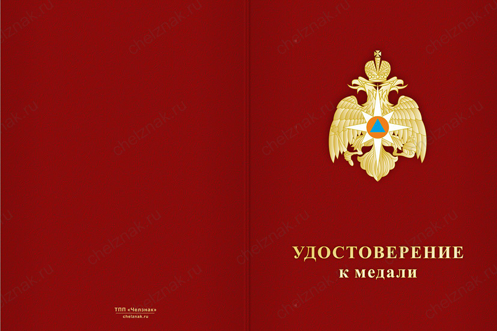 Бланк лицевая сторона Медаль МЧС России (с текстом заказчика), с бланком удостоверения