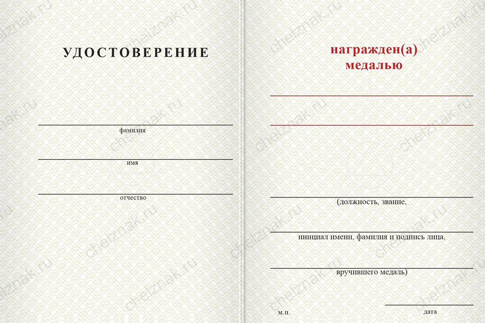 Бланк оборотная сторона Медаль МЧС России (с текстом заказчика), с бланком удостоверения