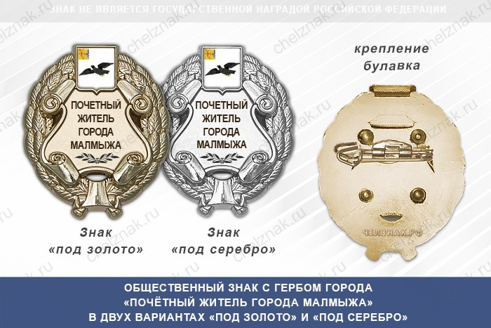 Общественный знак «Почётный житель города Малмыжа Кировской области»