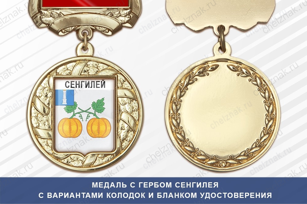 Медаль с гербом города Сенгилея Ульяновской области с бланком удостоверения