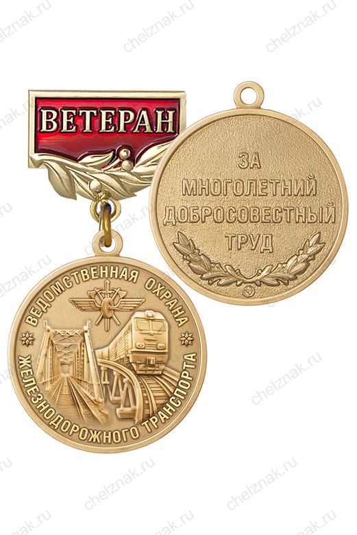 Медаль «Ветеран ведомственной охраны железнодорожного транспорта России» с бланком удостоверения