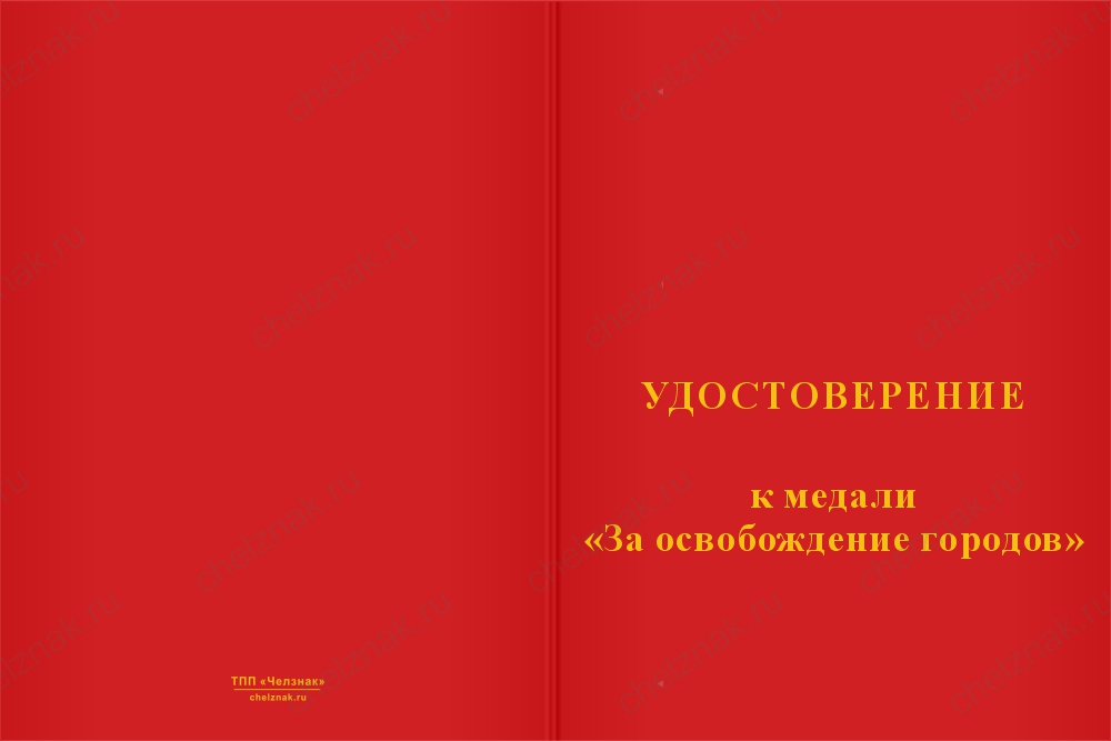 Бланк лицевая сторона Медаль «За освобождение городов на СВО» с бланком удостоверения