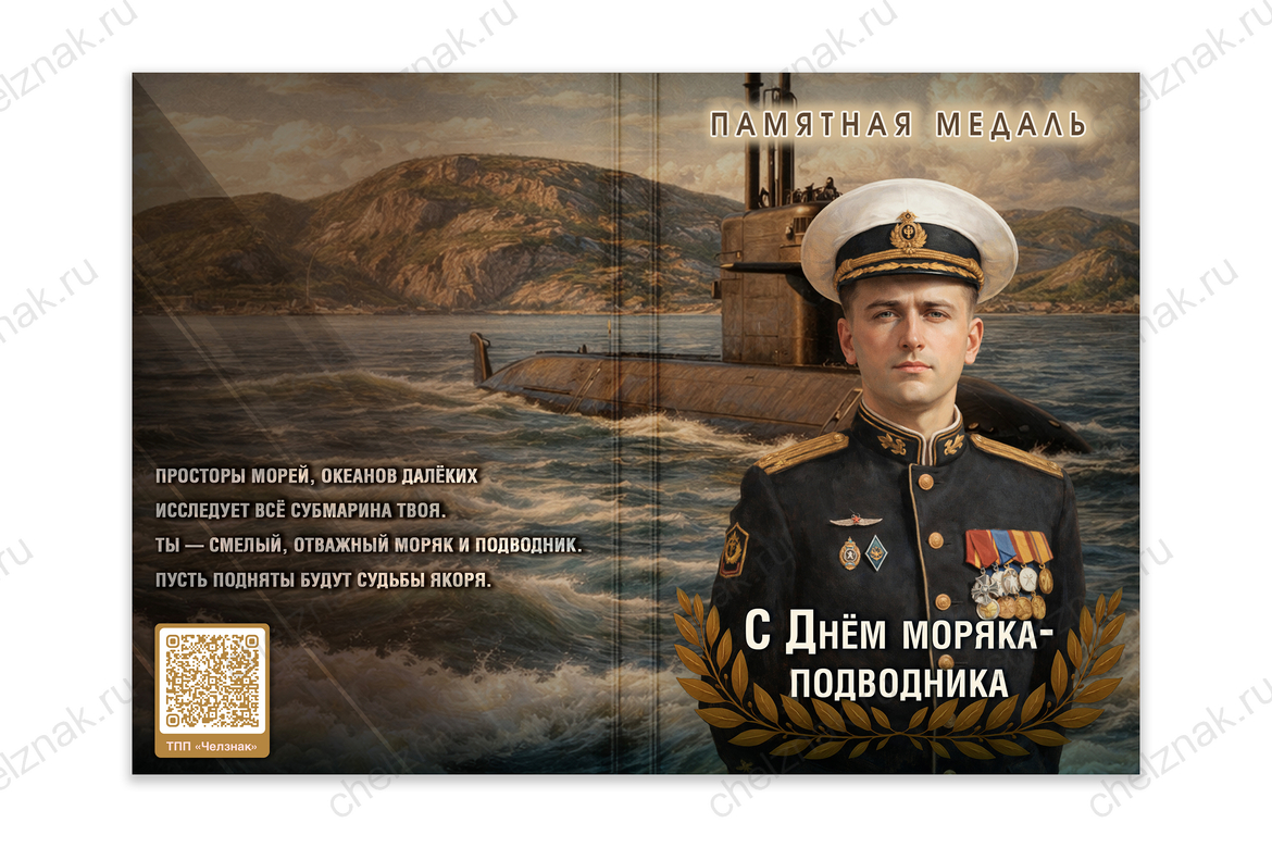 Поздравительная открытка с медалью «С Днём моряка-подводника», дополнительное фото 1