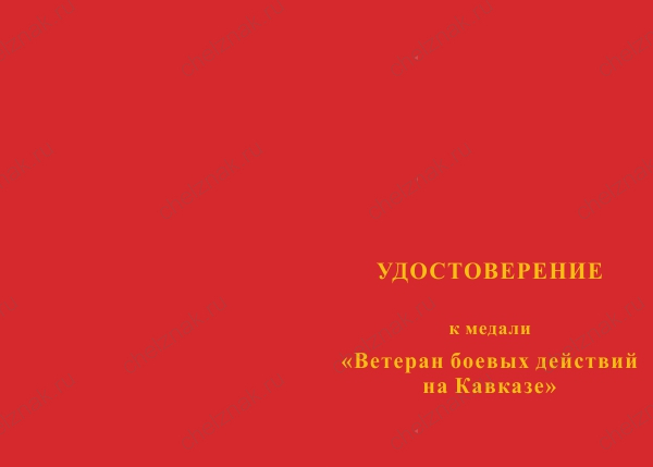 Бланк лицевая сторона Медаль «Ветеран боевых действий на Кавказе» с бланком удостоверения
