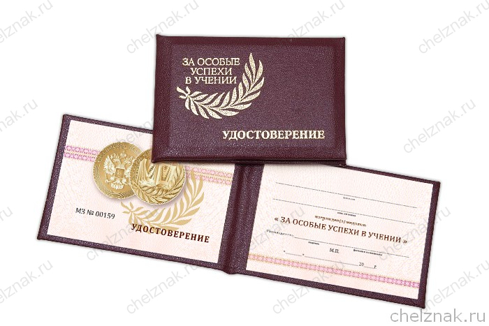 Бланк удостоверения к медали «За особые успехи в учении» обр. 2020 г.
