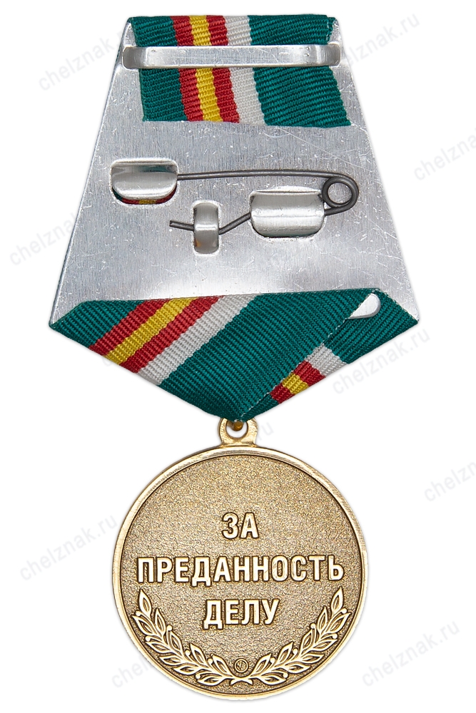 Реверс награды Медаль «За преданность делу» с бланком удостоверения