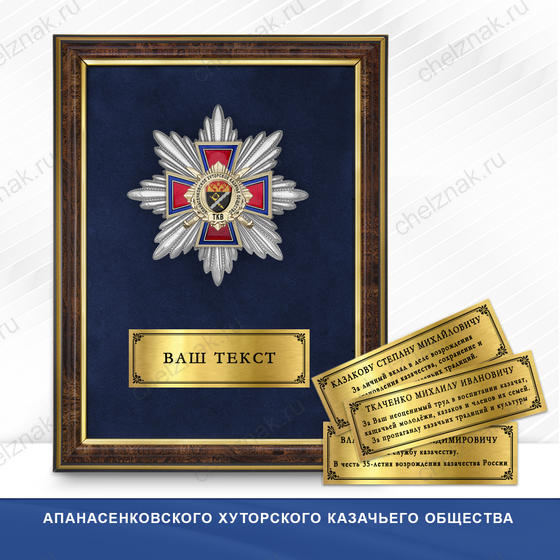 Фото с футляром или панно награды Награды Апанасенковского хуторского казачьего общества ТКВ