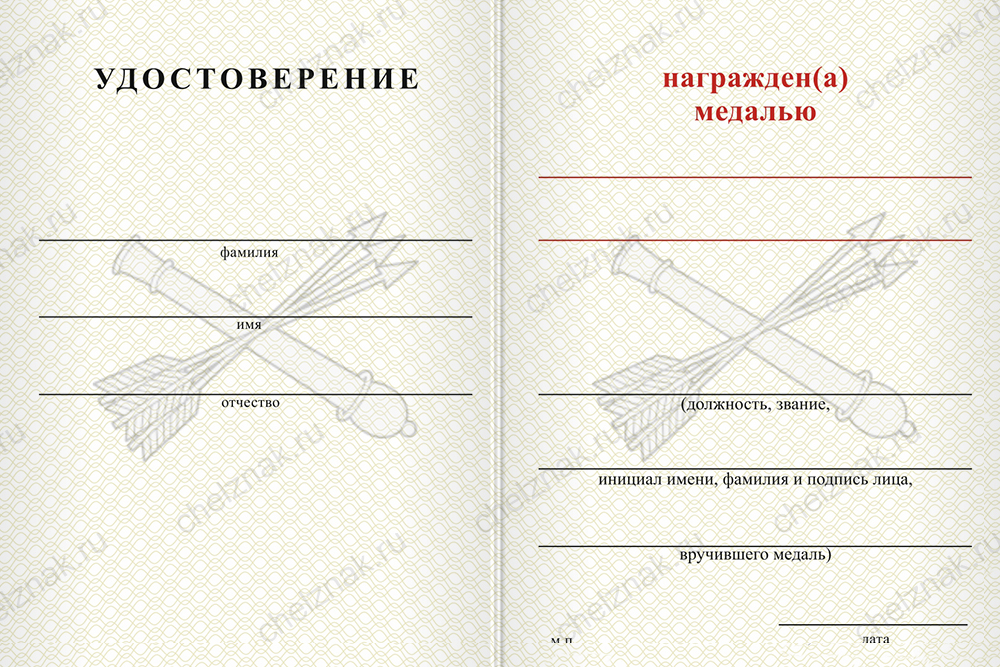 Бланк оборотная сторона Медаль ПВО (с текстом заказчика), с бланком удостоверения