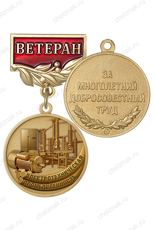 Медаль «Ветеран электротехнической промышленности» с бланком удостоверения
