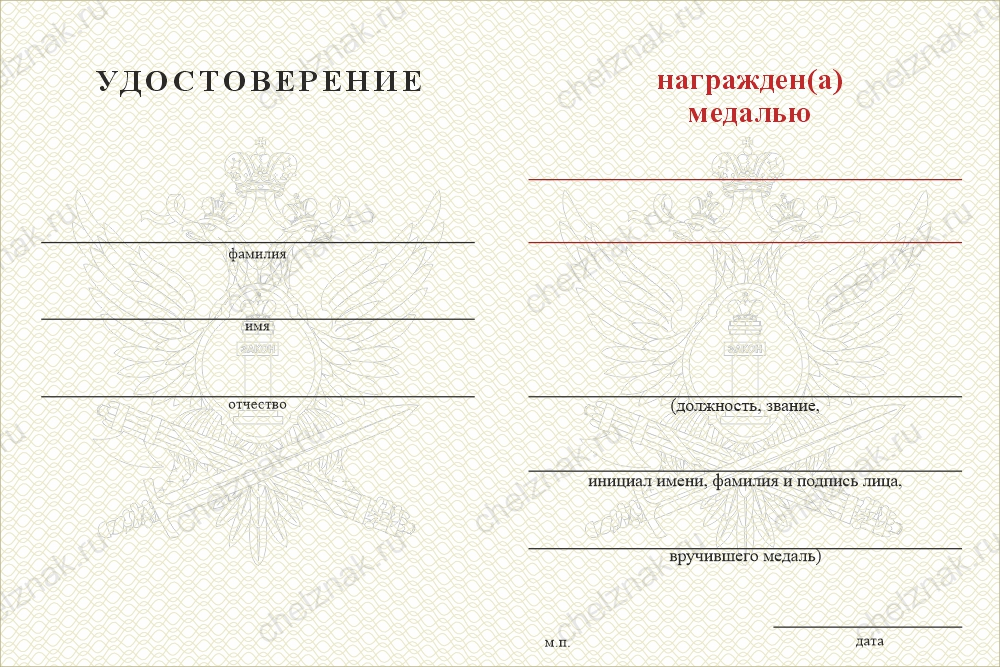 Бланк оборотная сторона Медаль «35 лет психологической службе УИС» с бланком удостоверения