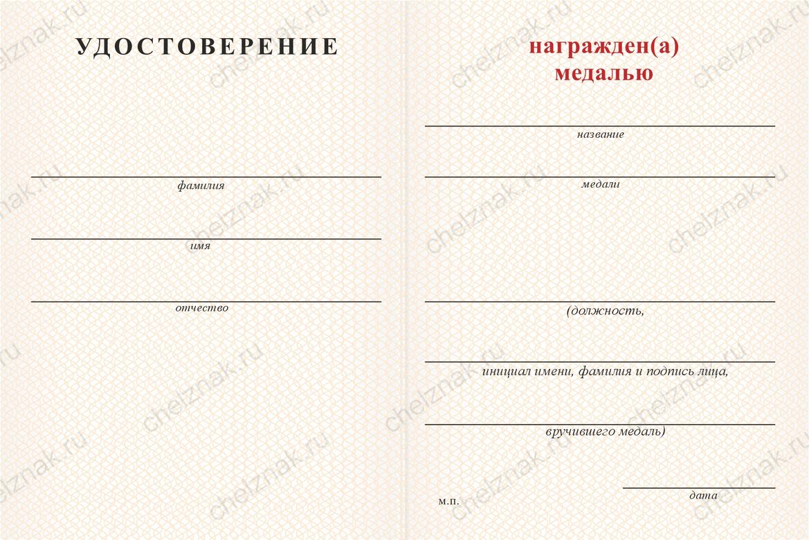 Бланк оборотная сторона Медаль «За многолетний добросовестный труд в творческой деятельности» с бланком удостоверения