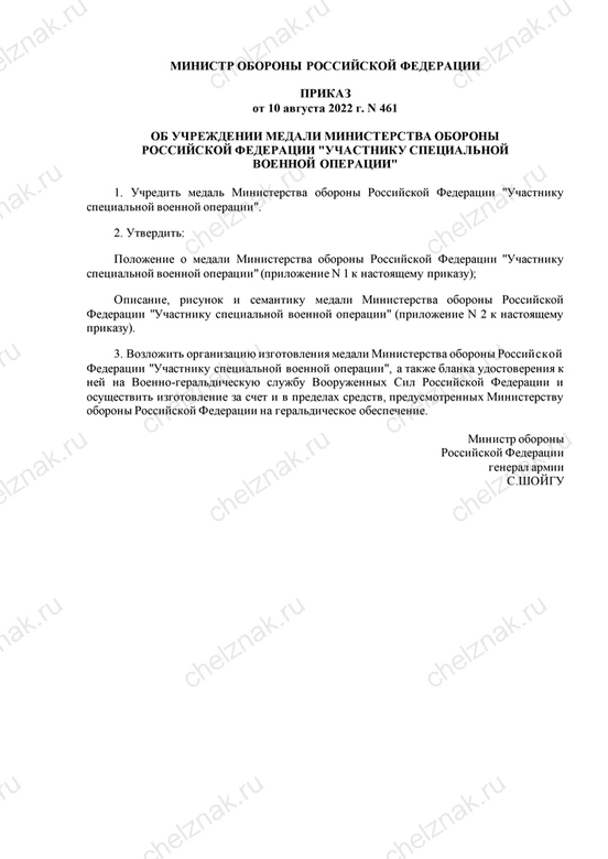 Медаль МО «Участнику специальной военной операции» (серая лента)  с бланком удостоверения, положение о награде 1