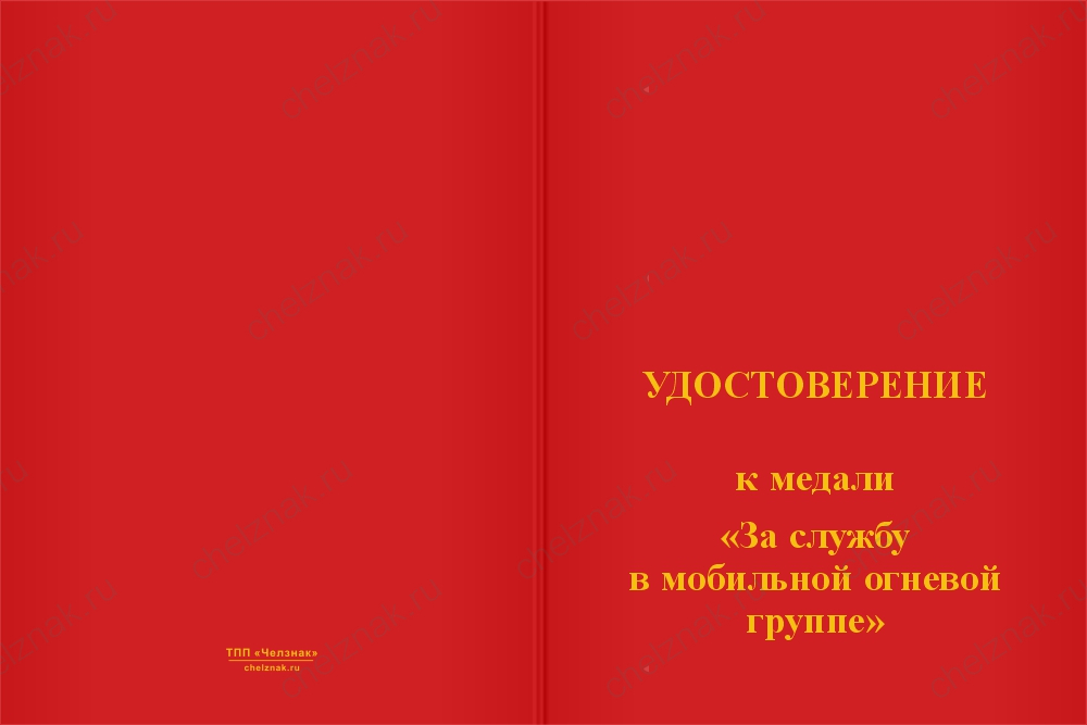 Бланк лицевая сторона Медаль «Мобильная огневая группа. За службу» с бланком удостоверения