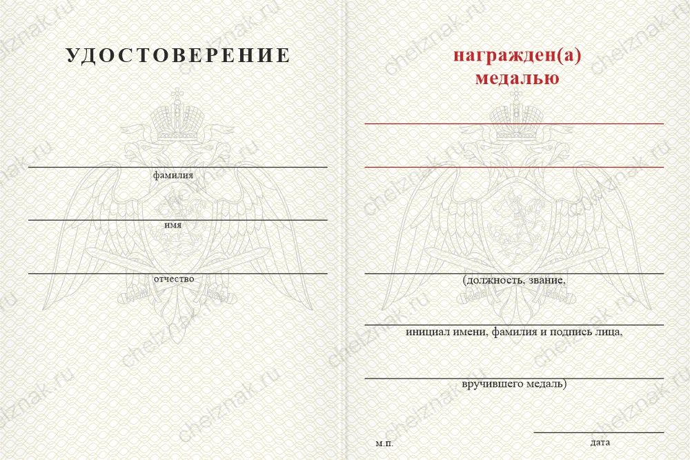 Бланк оборотная сторона Медаль «10 лет Управлению Росгвардии по Республике Северная Осетия — Алания» с бланком удостоверения