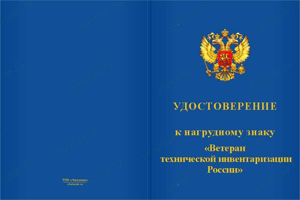 Бланк лицевая сторона Нагрудный знак «Ветеран технической инвентаризации России (БТИ)» с бланком удостоверения