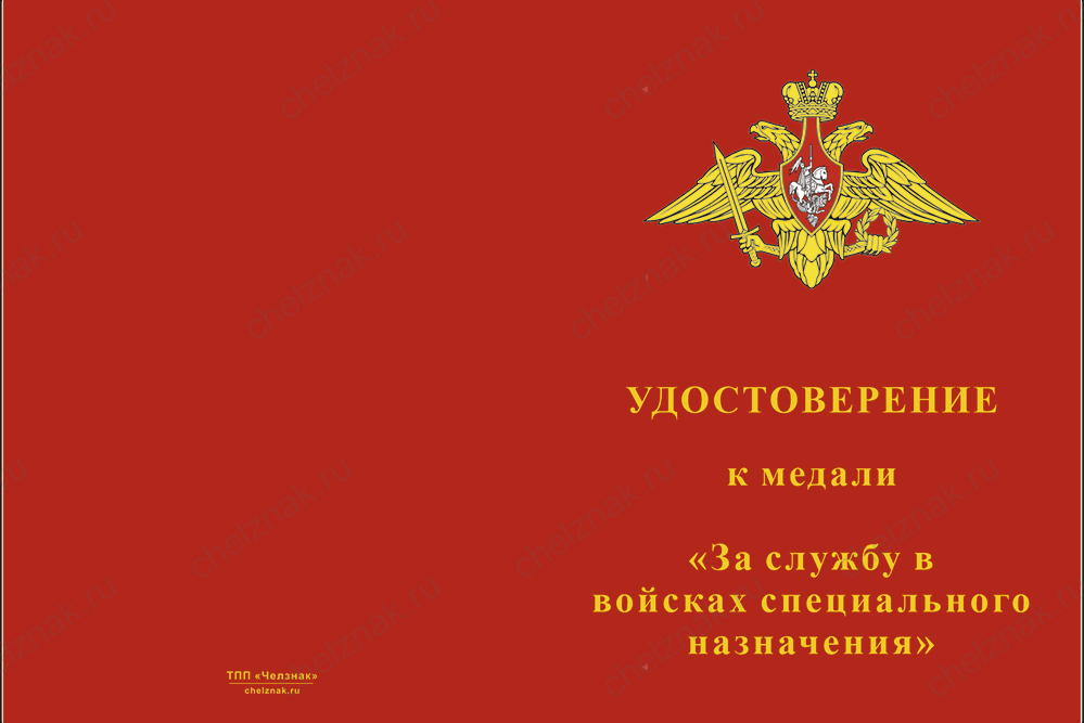 Бланк лицевая сторона Медаль «За службу в 337-м отдельном отряде спецназначения (337 оСпН)» с бланком удостоверения