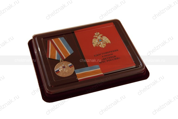 Наградной комплект с муаровой лентой к медали «Ветеран МЧС России» с бланком удостоверения