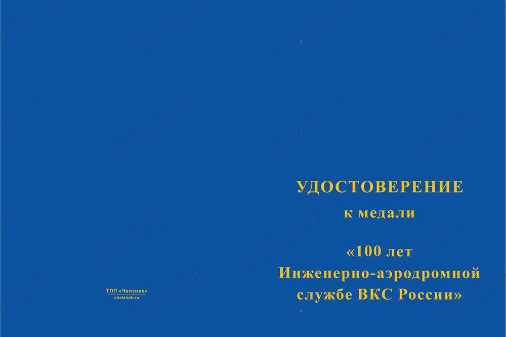Бланк лицевая сторона Медаль «100 лет инженерно-аэродромной службе» с бланком удостоверения