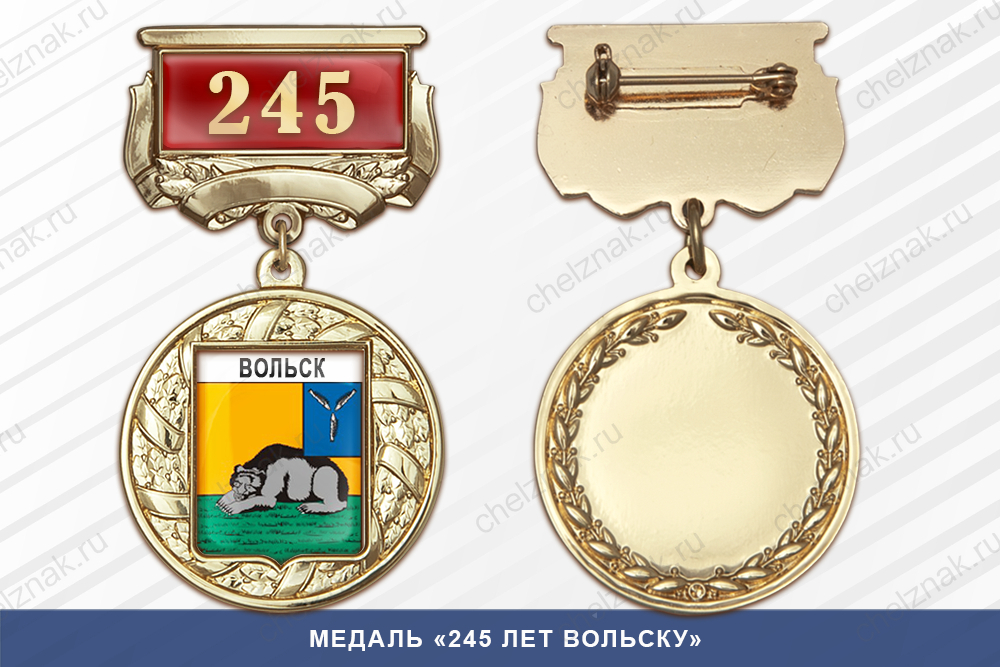 Лицевая сторона награды Медаль «245 лет Вольску» с бланком удостоверения