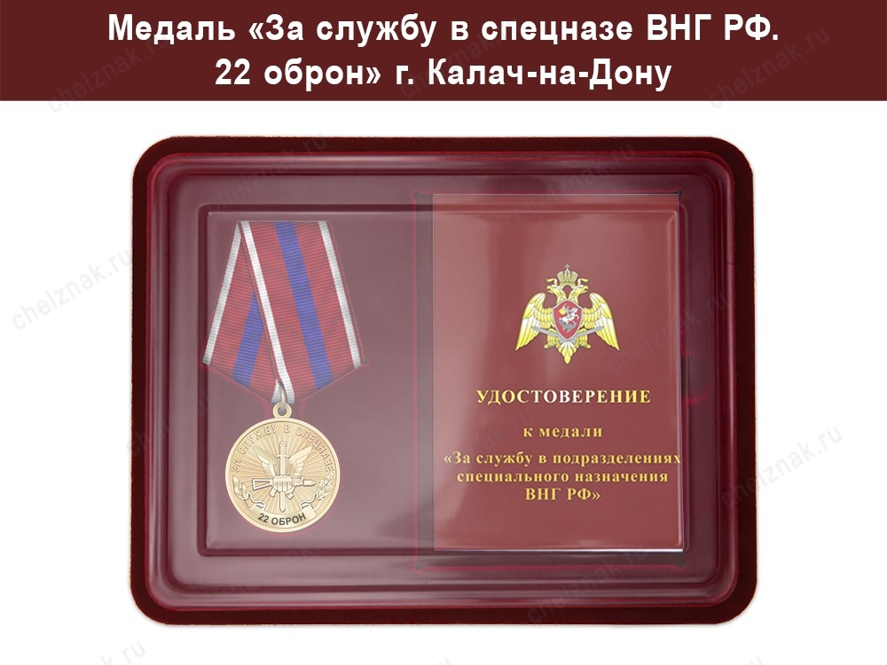 Медаль «За службу в Спецназе. 22 ОБрОН» с бланком удостоверения, дополнительное фото 3