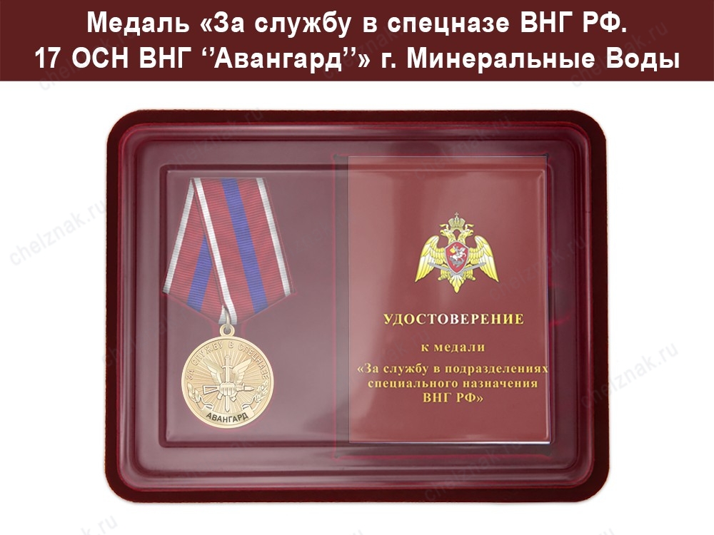 Медаль «За службу в 17 ОСН ВНГ "Авангард"» с бланком удостоверения, дополнительное фото 3