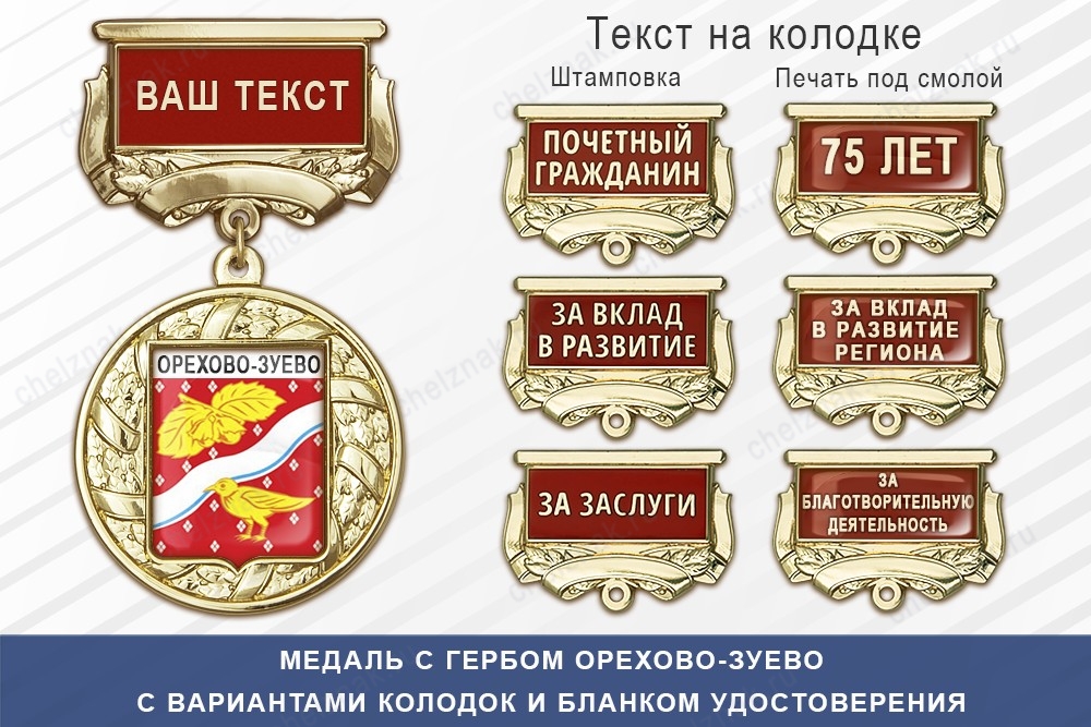 Медаль с гербом города Орехово-Зуево Московской области с бланком удостоверения, дополнительное фото 1