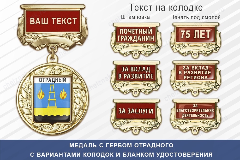 Медаль с гербом города Отрадного Самарской области с бланком удостоверения, дополнительное фото 1