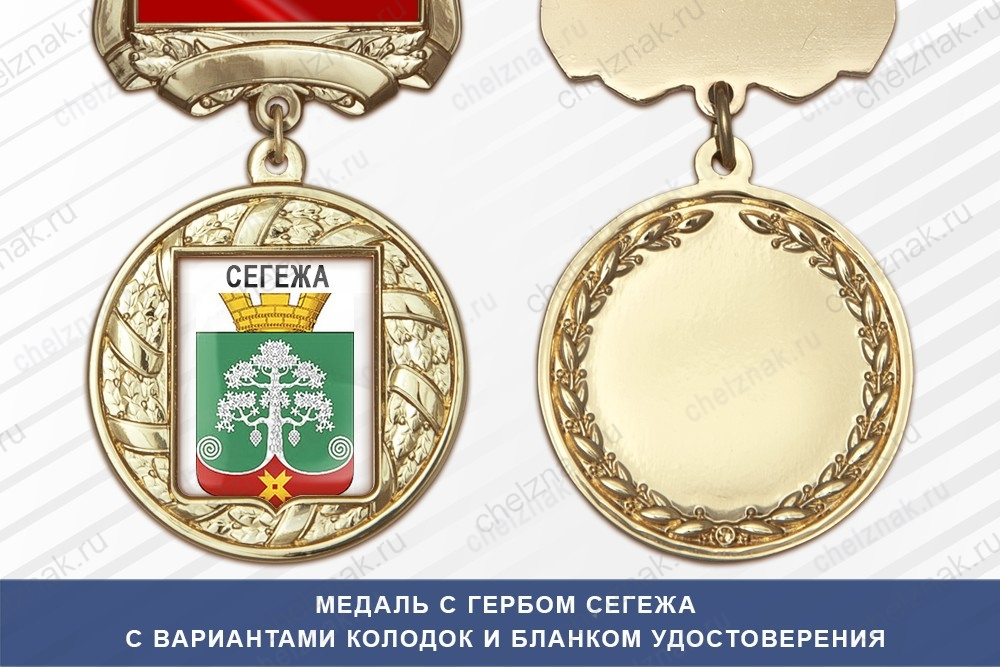 Медаль с гербом города Сегежа Республики Карелия с бланком удостоверения