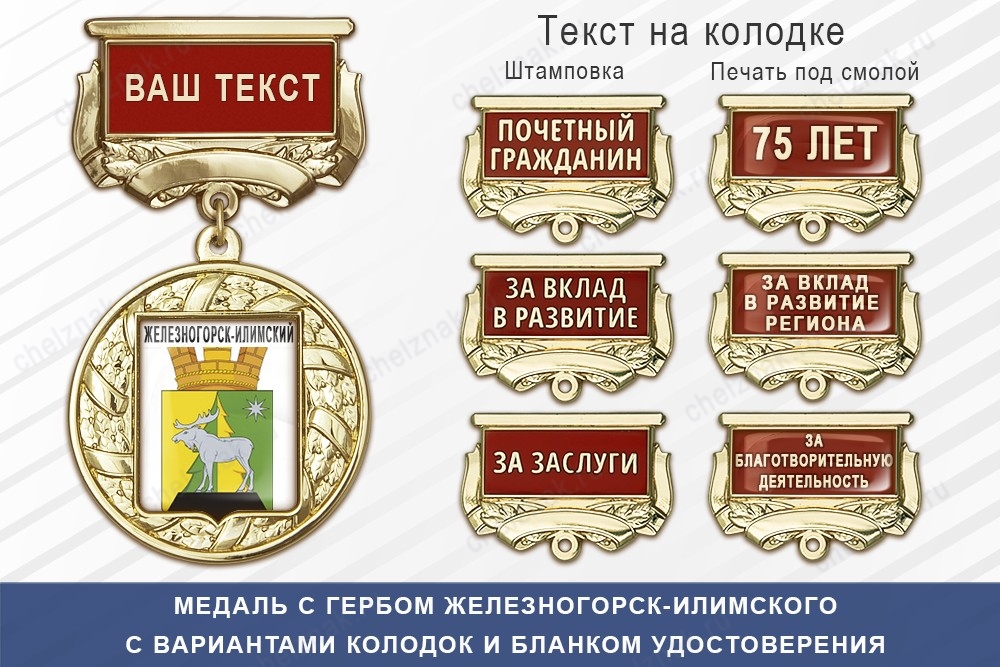 Медаль с гербом города Железногорск-Илимского Иркутской области с бланком удостоверения, дополнительное фото 1