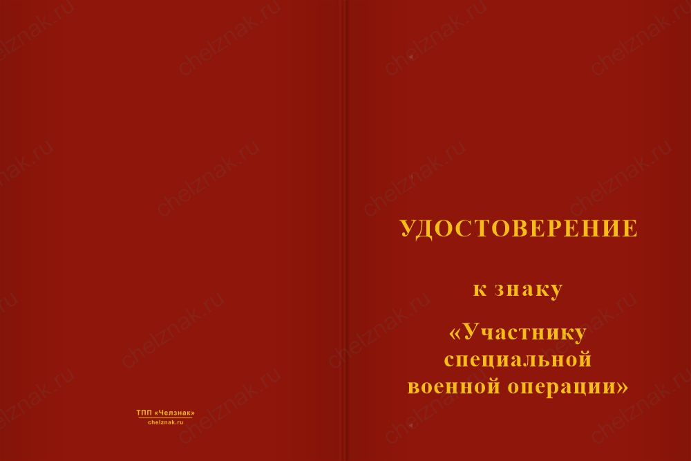Бланк лицевая сторона Знак на кресте «Участнику СВО» с бланком удостоверения
