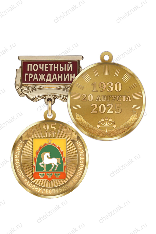 Медаль «95 лет Баймакскому району Республики Башкортостан. Почётный гражданин» с бланком удостоверения