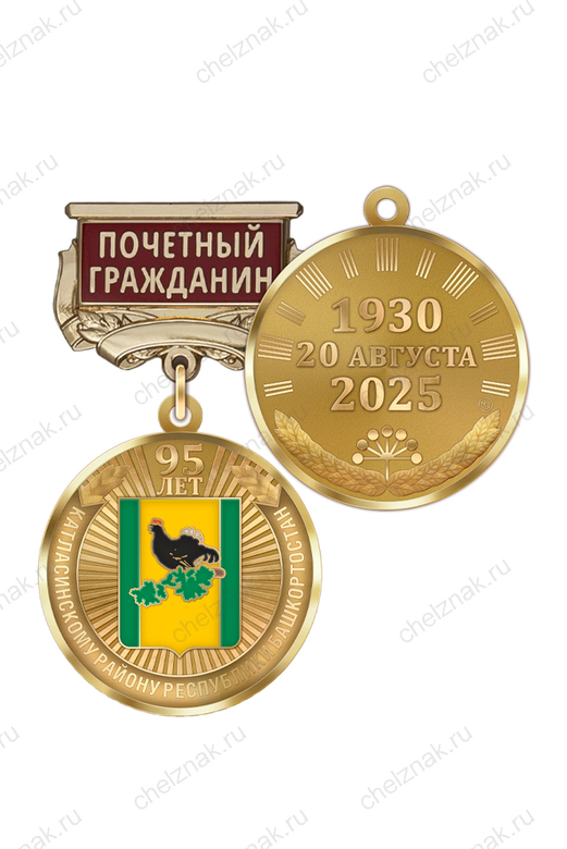 Медаль «95 лет Калтасинскому району Республики Башкортостан. Почётный гражданин» с бланком удостоверения
