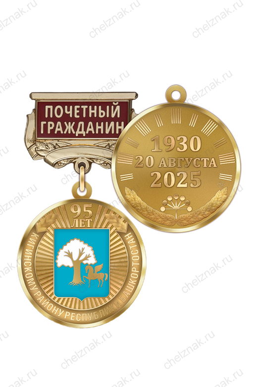 Медаль «95 лет Кигинскому району Республики Башкортостан. Почётный гражданин» с бланком удостоверения