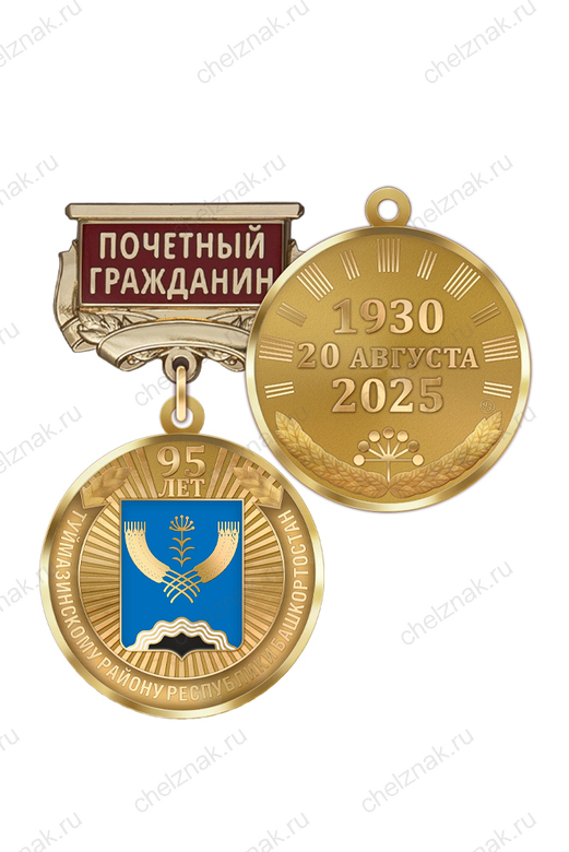 Медаль «95 лет Туймазинскому району Республики Башкортостан. Почётный гражданин» с бланком удостоверения