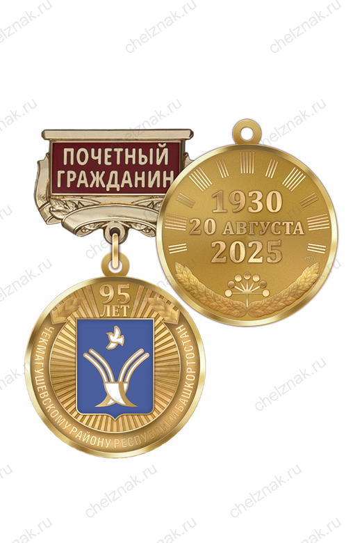 Медаль «95 лет Чекмагушевскому району Республики Башкортостан. Почётный гражданин» с бланком удостоверения