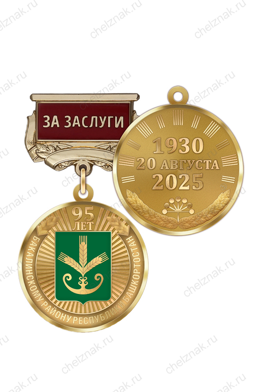 Медаль «95 лет Бакалинскому району Республики Башкортостан. За заслуги» с бланком удостоверения