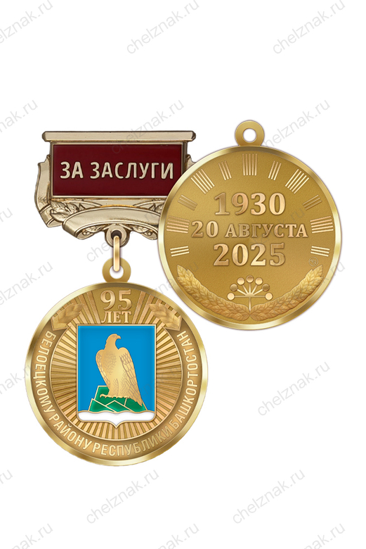 Медаль «95 лет Белорецкому району Республики Башкортостан. За заслуги» с бланком удостоверения