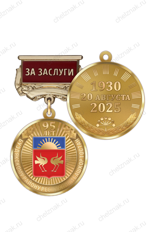 Медаль «95 лет Буздякскому району Республики Башкортостан. За заслуги» с бланком удостоверения