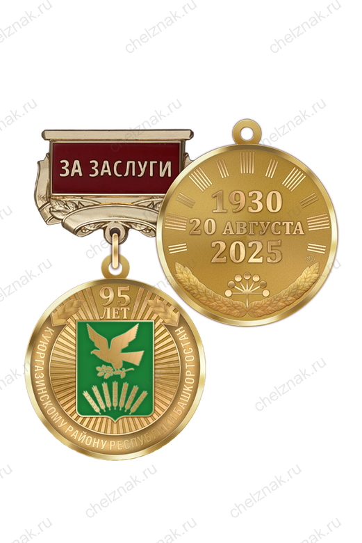 Медаль «95 лет Куюргазинскому району Республики Башкортостан. За заслуги» с бланком удостоверения