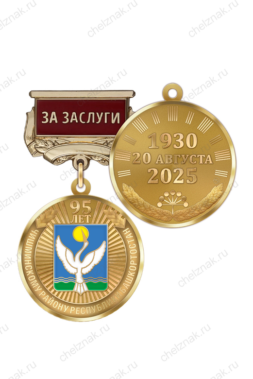 Медаль «95 лет Чишминскому району Республики Башкортостан. За заслуги» с бланком удостоверения