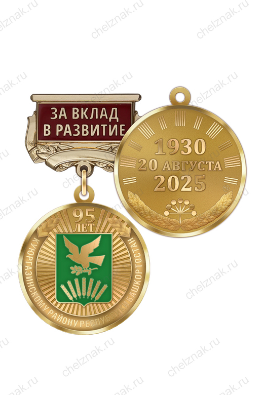 Медаль «95 лет Куюргазинскому району Республики Башкортостан. За вклад в развитие» с бланком удостоверения