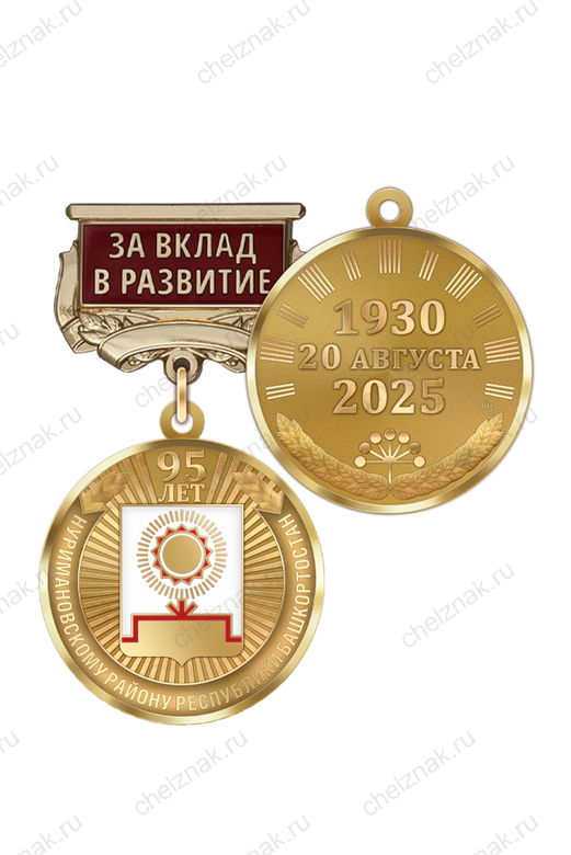 Медаль «95 лет Нуримановскому району Республики Башкортостан. За вклад в развитие» с бланком удостоверения