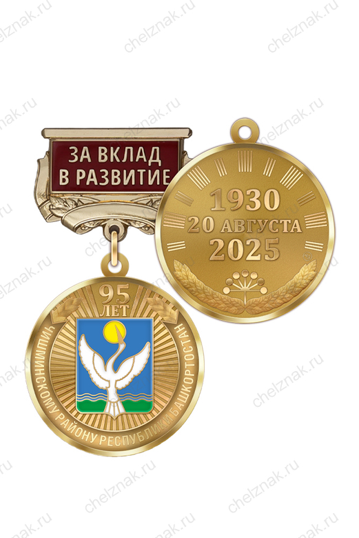 Медаль «95 лет Чишминскому району Республики Башкортостан. За вклад в развитие» с бланком удостоверения