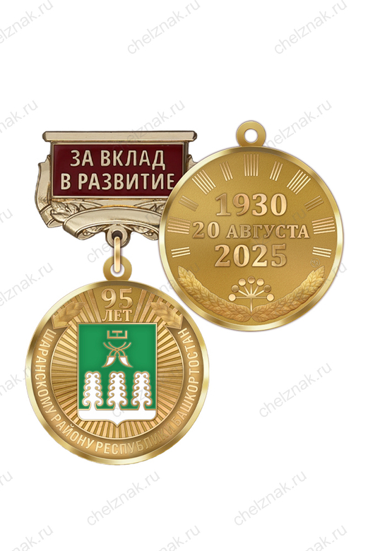 Медаль «95 лет Шаранскому району Республики Башкортостан. За вклад в развитие» с бланком удостоверения