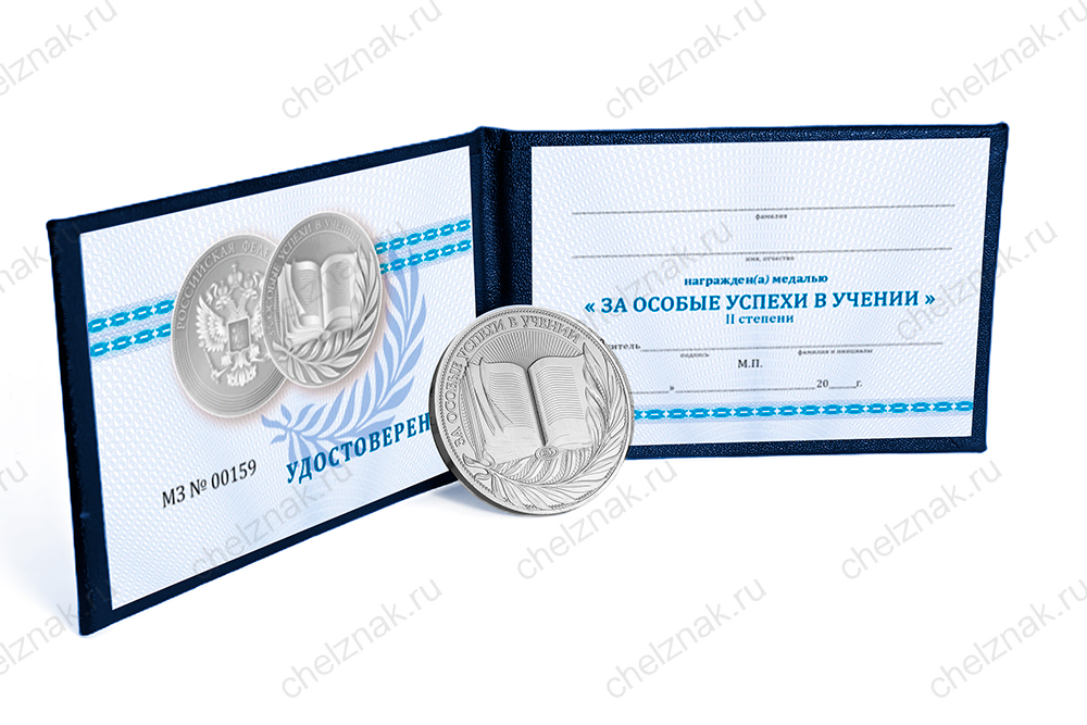 Комплект медали «За особые успехи в учении» 2 ст. серебряная (2023, Приказ 729), дополнительное фото 1
