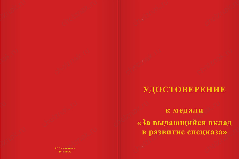 Бланк лицевая сторона Медаль «За выдающийся вклад в развитие спецназа» с бланком удостоверения