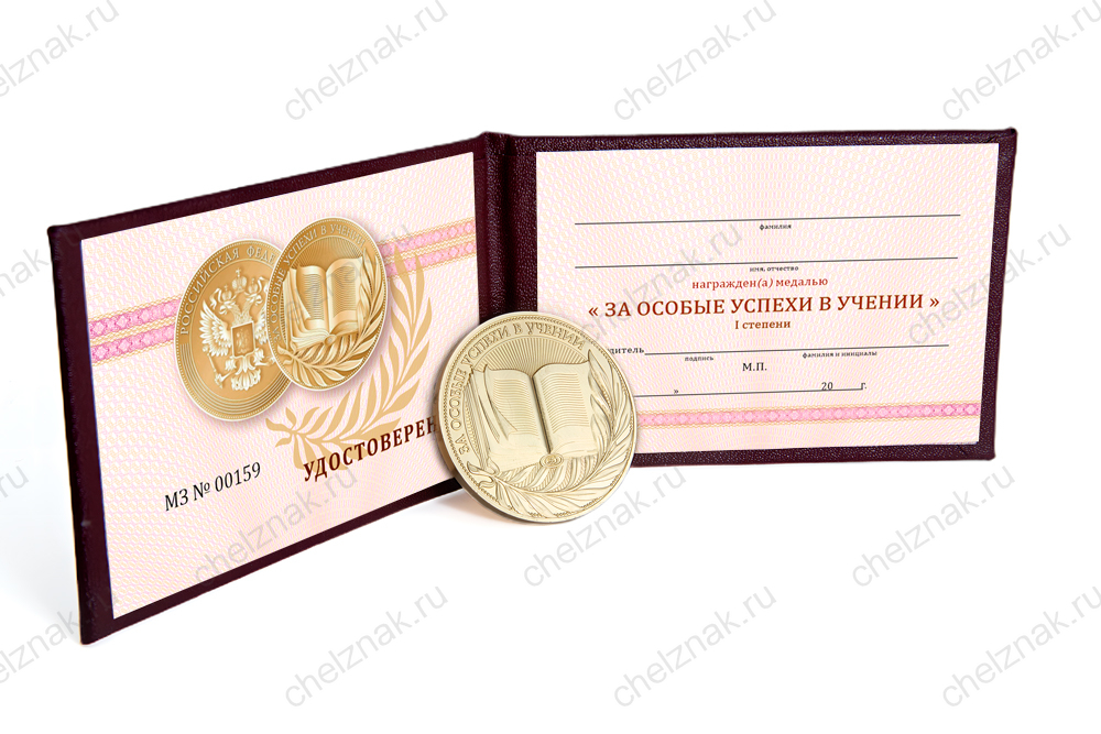 Комплект медали «За особые успехи в учении» 1 ст. золотая (2023 г., Приказ 729), дополнительное фото 1